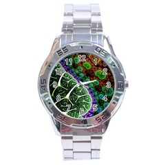 Digital Art Fractal Abstract Artwork 3d Floral Pattern Waves Vortex Sphere Nightmare Stainless Steel Analogue Watch by Cemarart