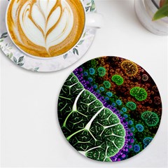 Digital Art Fractal Abstract Artwork 3d Floral Pattern Waves Vortex Sphere Nightmare Uv Print Round Tile Coaster by Cemarart