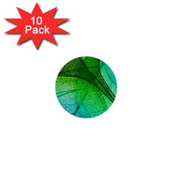 3d Leaves Texture Sheet Blue Green 1  Mini Buttons (10 Pack)  by Cemarart