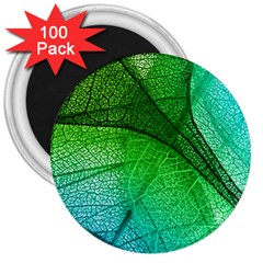 3d Leaves Texture Sheet Blue Green 3  Magnets (100 Pack) by Cemarart