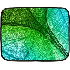 3d Leaves Texture Sheet Blue Green Fleece Blanket (mini) by Cemarart