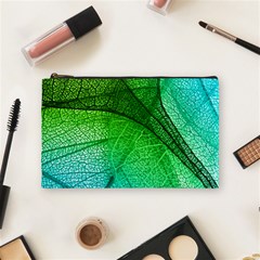 3d Leaves Texture Sheet Blue Green Cosmetic Bag (medium) by Cemarart