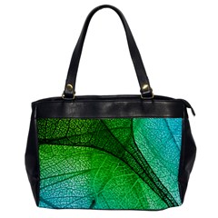 3d Leaves Texture Sheet Blue Green Oversize Office Handbag by Cemarart