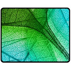 3d Leaves Texture Sheet Blue Green Fleece Blanket (medium) by Cemarart