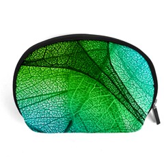 3d Leaves Texture Sheet Blue Green Accessory Pouch (large) by Cemarart