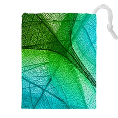 3d Leaves Texture Sheet Blue Green Drawstring Pouch (5xl) by Cemarart