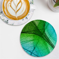 3d Leaves Texture Sheet Blue Green Uv Print Round Tile Coaster by Cemarart