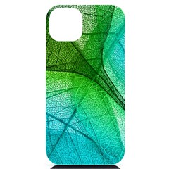 3d Leaves Texture Sheet Blue Green Iphone 14 Plus Black Uv Print Case by Cemarart