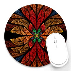 Fractal Floral Flora Ring Colorful Neon Art Round Mousepad by Cemarart