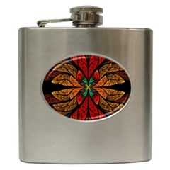 Fractal Floral Flora Ring Colorful Neon Art Hip Flask (6 Oz) by Cemarart