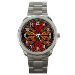 Fractal Floral Flora Ring Colorful Neon Art Sport Metal Watch by Cemarart