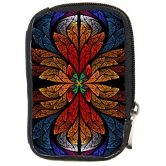 Fractal Floral Flora Ring Colorful Neon Art Compact Camera Leather Case by Cemarart