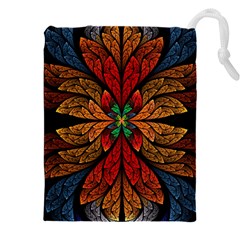 Fractal Floral Flora Ring Colorful Neon Art Drawstring Pouch (4xl) by Cemarart