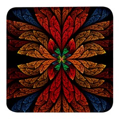 Fractal Floral Flora Ring Colorful Neon Art Square Glass Fridge Magnet (4 Pack) by Cemarart