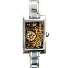 Fractal Floral Ornament Wave Vintage Retro Rectangle Italian Charm Watch by Cemarart