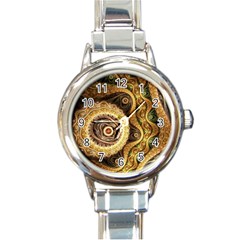 Fractal Floral Ornament Wave Vintage Retro Round Italian Charm Watch by Cemarart