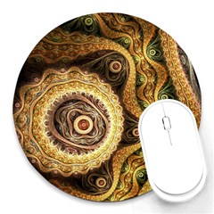 Fractal Floral Ornament Wave Vintage Retro Round Mousepad by Cemarart