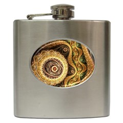 Fractal Floral Ornament Wave Vintage Retro Hip Flask (6 Oz) by Cemarart