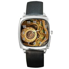 Fractal Floral Ornament Wave Vintage Retro Square Metal Watch by Cemarart