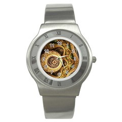 Fractal Floral Ornament Wave Vintage Retro Stainless Steel Watch by Cemarart