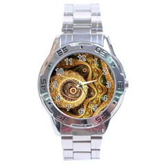 Fractal Floral Ornament Wave Vintage Retro Stainless Steel Analogue Watch