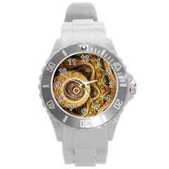 Fractal Floral Ornament Wave Vintage Retro Round Plastic Sport Watch (l) by Cemarart