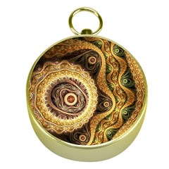 Fractal Floral Ornament Wave Vintage Retro Gold Compasses by Cemarart