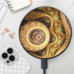 Fractal Floral Ornament Wave Vintage Retro Wireless Fast Charger(black) by Cemarart