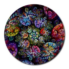 Floral Fractal 3d Art Pattern Round Mousepad by Cemarart