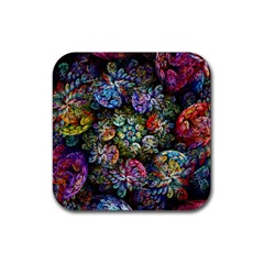 Floral Fractal 3d Art Pattern Rubber Coaster (square) by Cemarart