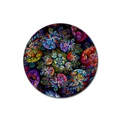 Floral Fractal 3d Art Pattern Rubber Coaster (round) by Cemarart