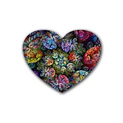 Floral Fractal 3d Art Pattern Rubber Coaster (heart) by Cemarart