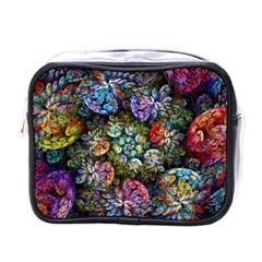 Floral Fractal 3d Art Pattern Mini Toiletries Bag (one Side) by Cemarart