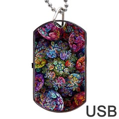 Floral Fractal 3d Art Pattern Dog Tag Usb Flash (two Sides) by Cemarart