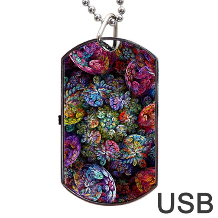 Floral Fractal 3d Art Pattern Dog Tag USB Flash (Two Sides)