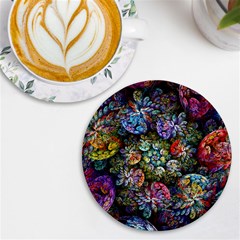 Floral Fractal 3d Art Pattern Uv Print Round Tile Coaster by Cemarart