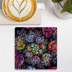 Floral Fractal 3d Art Pattern Uv Print Square Tile Coaster  by Cemarart