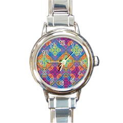 Colorful Flora Flora Kazakh Pattern Round Italian Charm Watch