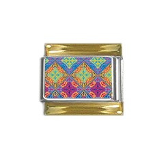 Colorful Flora Flora Kazakh Pattern Gold Trim Italian Charm (9mm)