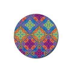 Colorful Flora Flora Kazakh Pattern Rubber Coaster (Round)