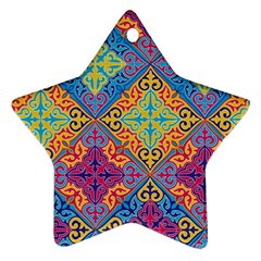 Colorful Flora Flora Kazakh Pattern Star Ornament (Two Sides)