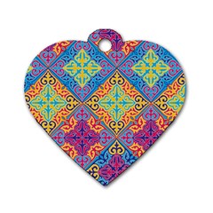 Colorful Flora Flora Kazakh Pattern Dog Tag Heart (One Side)