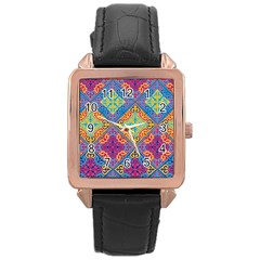 Colorful Flora Flora Kazakh Pattern Rose Gold Leather Watch 