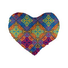 Colorful Flora Flora Kazakh Pattern Standard 16  Premium Flano Heart Shape Cushions