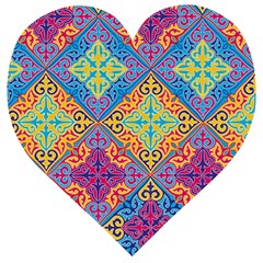 Colorful Flora Flora Kazakh Pattern Wooden Puzzle Heart