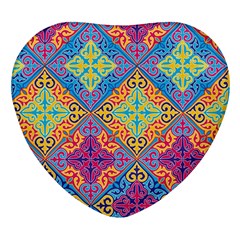 Colorful Flora Flora Kazakh Pattern Heart Glass Fridge Magnet (4 pack)