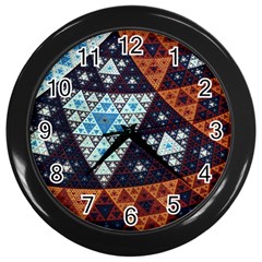 Fractal Triangle Geometric Abstract Pattern Wall Clock (black) by Cemarart