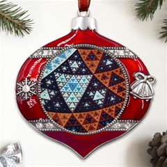 Fractal Triangle Geometric Abstract Pattern Metal Snowflake And Bell Red Ornament by Cemarart