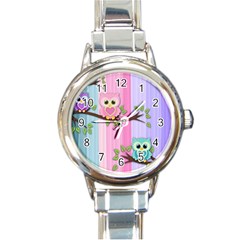 Owls Family Stripe Tree Round Italian Charm Watch by Bedest