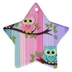 Owls Family Stripe Tree Ornament (star) by Bedest